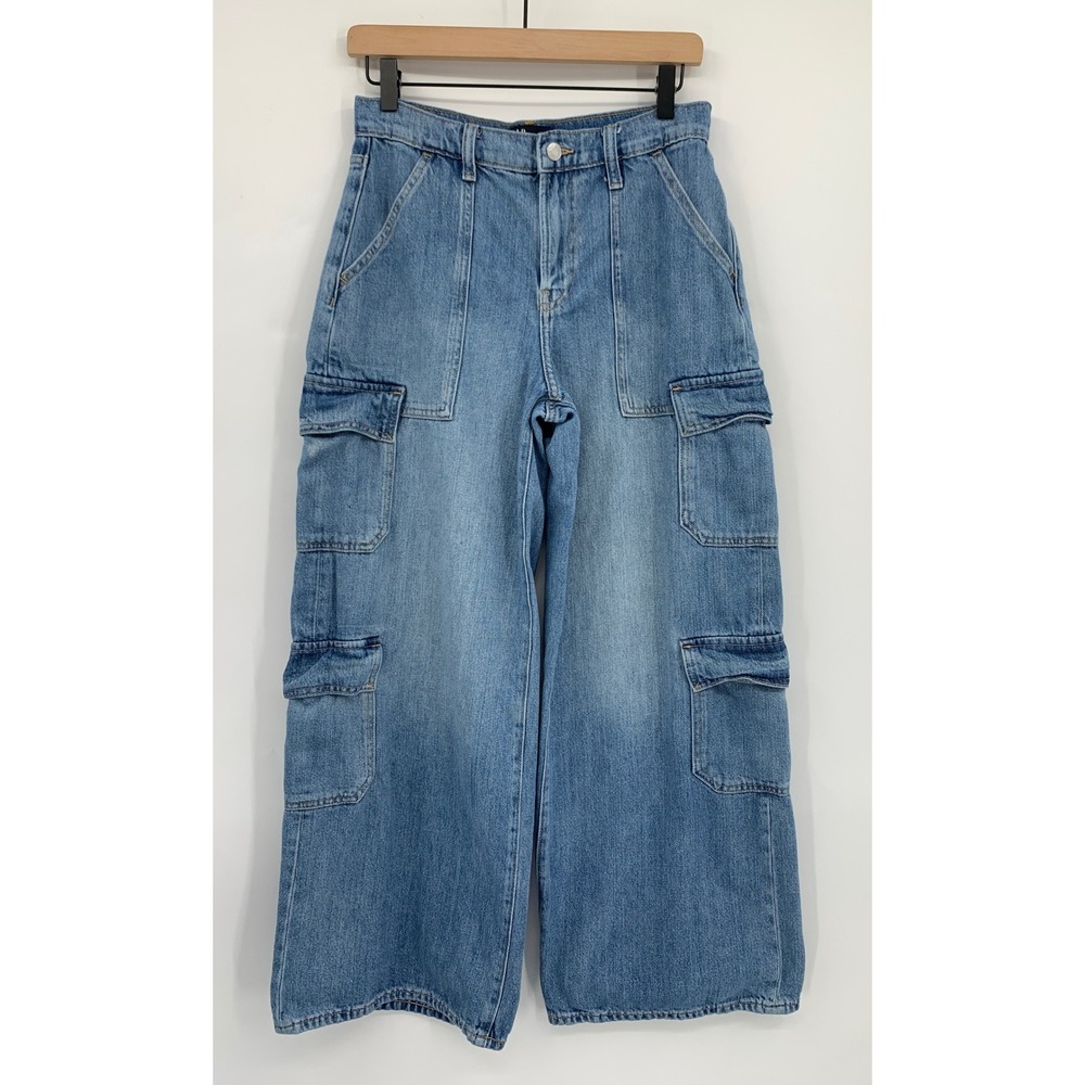 GAP Baggy Cargo Jeans Womens 2/26 Blue Wide Leg Y2K Baggy Utility Denim Pants